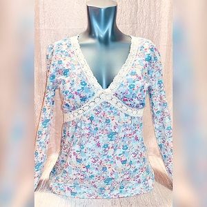 Doki Geki Flowered Long Sleeve Blouse Size Small